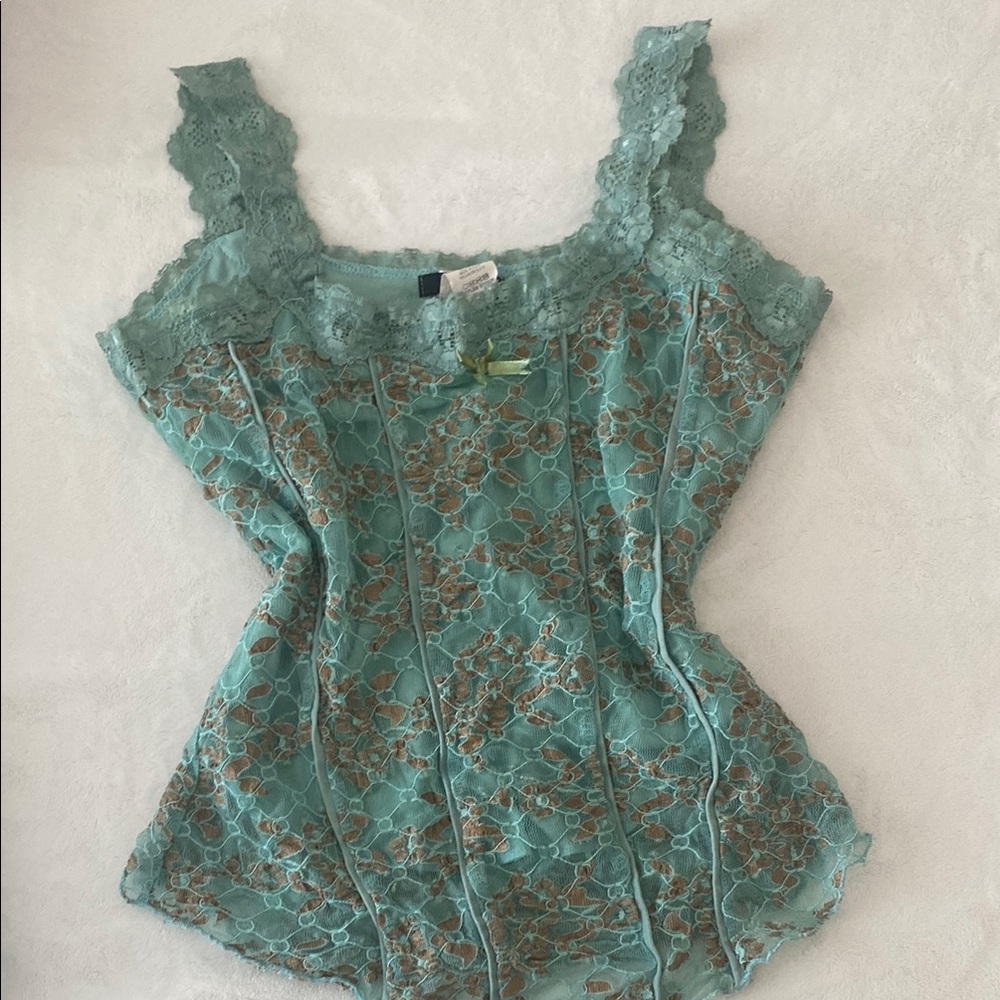 Fitted Blue and Green Embellished Camisole